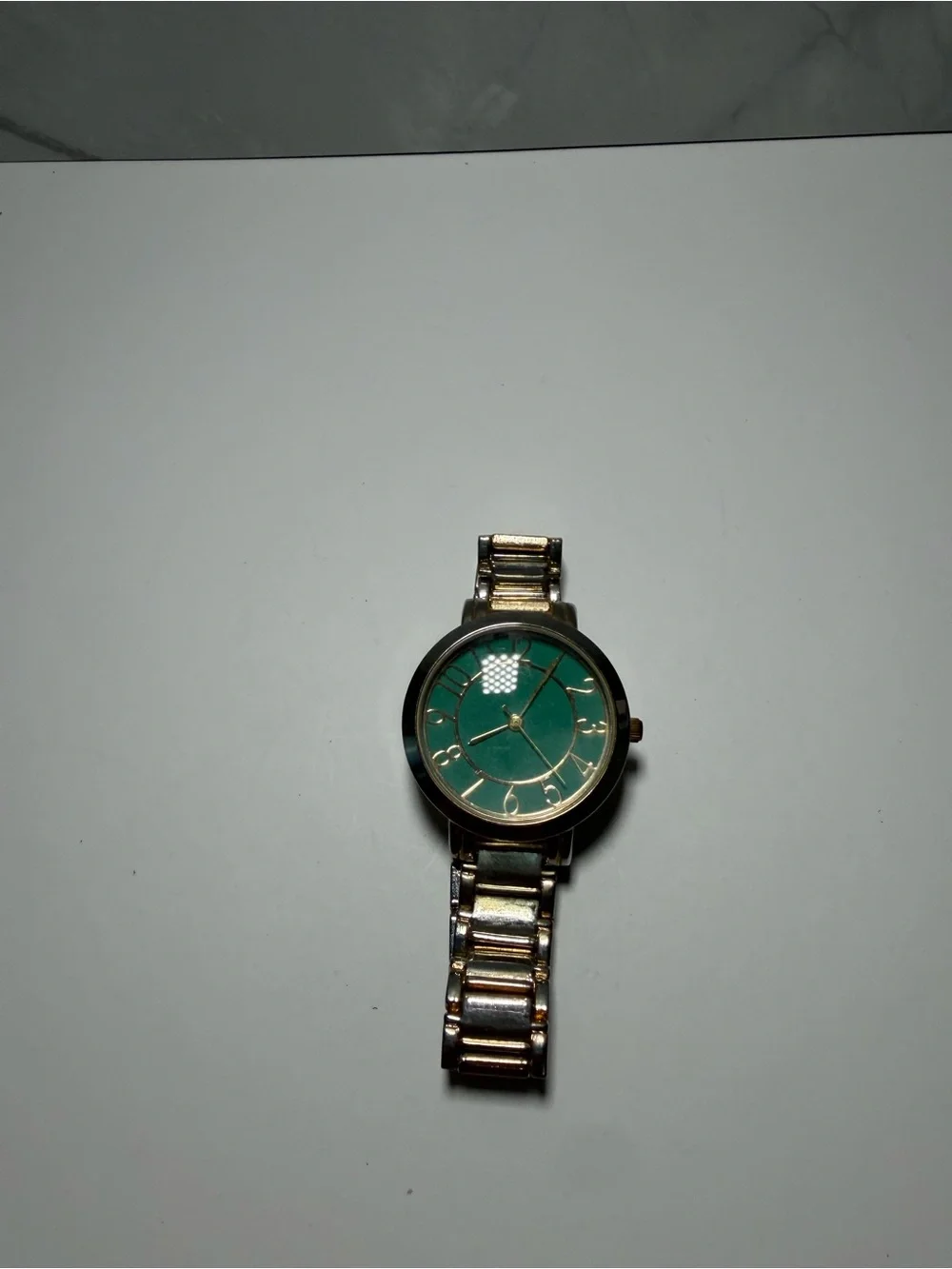 Francescas womens wristwatch green round dial metallic link bracelet watch